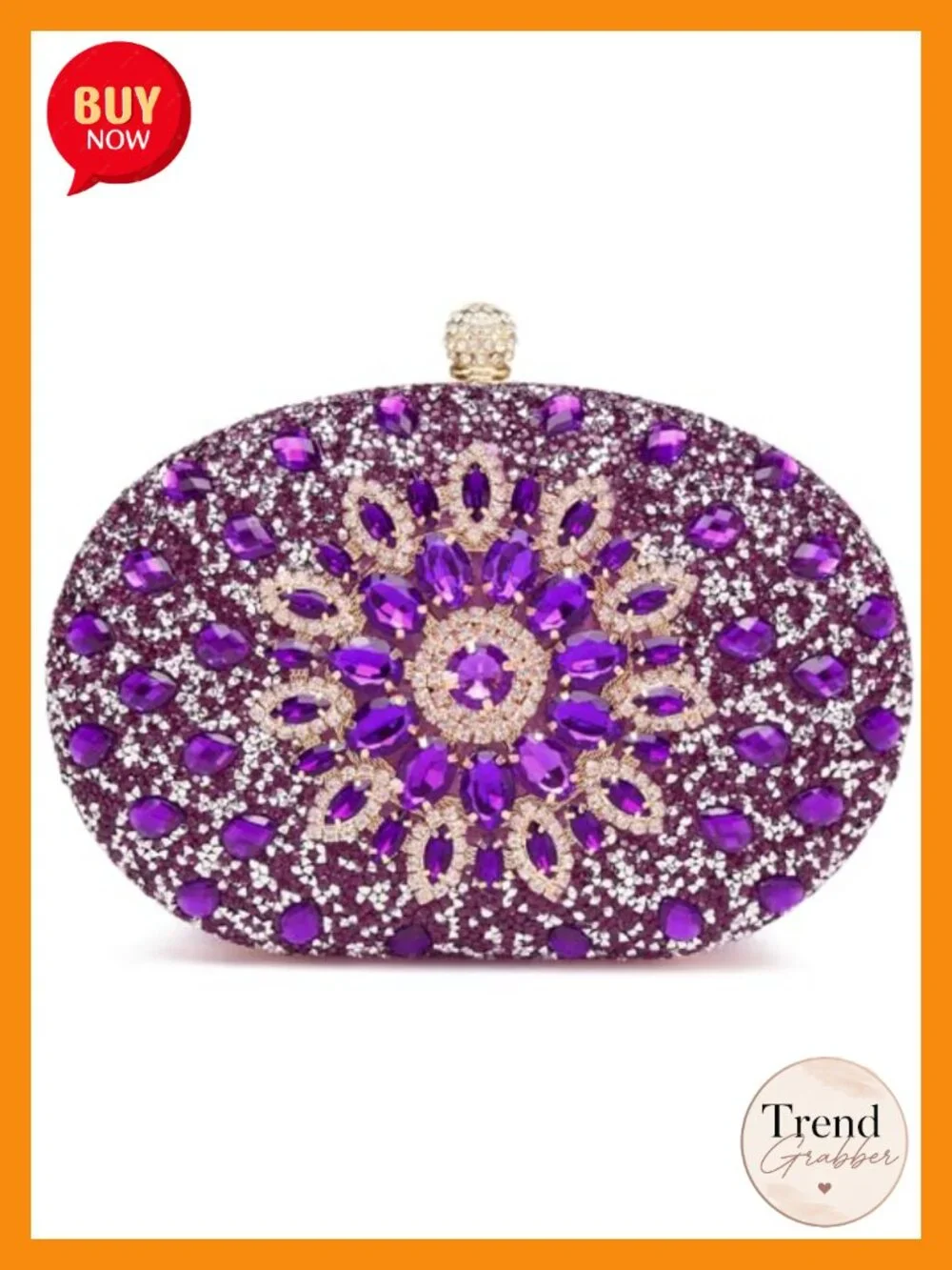 Sparkly Rhinestone Clutch Evening Bag with Detachable Chain, Wedding Purse